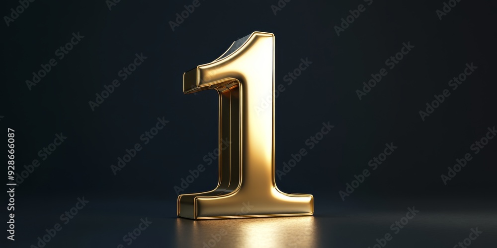 Poster a sleek and striking modern 3d rendering of the number one appears in glossy gold, set against a con
