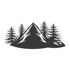 Mountains silhouettes on the white background. Vector set of outdoor design elements. Mountains 
 vector illustration, silhouette, logo icon and line art