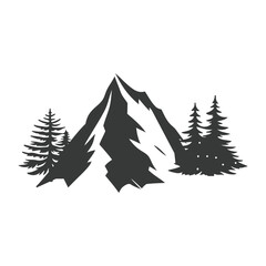 Mountains silhouettes on the white background. Vector set of outdoor design elements. Mountains 
 vector illustration, silhouette, logo icon and line art