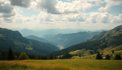 Fototapeta premium Breathtaking Mountain Landscape with Rolling Hills and Dramatic Clouds