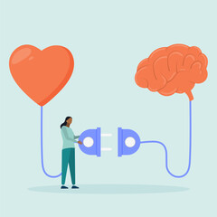 Concept of self-control or balance, a person connects the feelings of the heart with the brain. Emotional intelligence, or control over feelings and emotions using the logical thinking of the brain.	