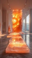 Digital orange pink surreal art installation poster background