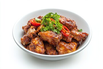 Fototapeta premium Pop Chicken, A unique Padang dish where chicken is boiled with spices until tender, then briefly fried before serving. isolated on white background