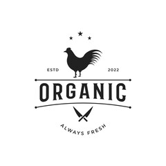 premium quality retro vintage organic farm chicken template logo.design for badge,baner,business.
