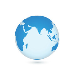 Transparent globe depicting the earth with a focus on the Indian Ocean region, isolated against a plain background