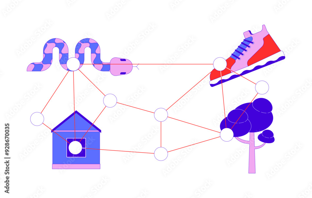 Poster multiple targets for eye tracking exercise 2d cartoon object. virtual polygon. logical combination i