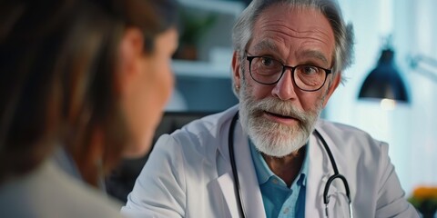 A caring doctor consults with a patient, emphasizing trust and communication. Ideal for health and medical themed projects.