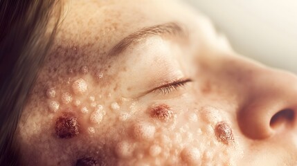 Fototapeta premium Close-up of a woman's face with skin condition.