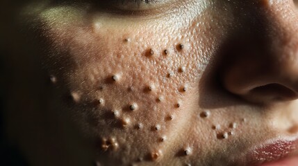 Obraz premium Close-up of a woman's face showing acne.