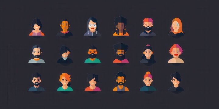 A colorful collection of diverse character avatars representing various cultures and styles, perfect for digital projects.