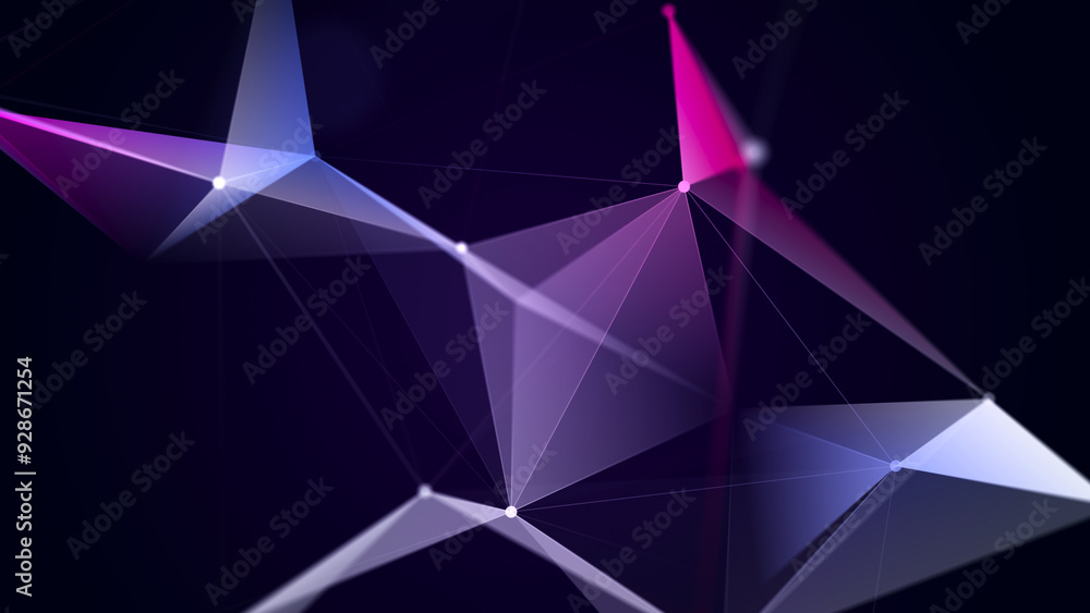 Poster connection of colored lines and shapes in space. big data visualization. digital background. 3d rend
