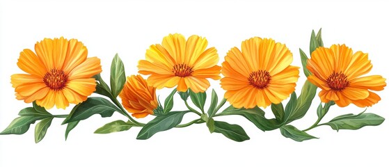 A vibrant arrangement of orange flowers with green leaves, perfect for adding a splash of color to any design project.