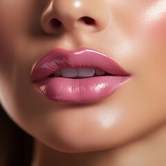 Fototapeta premium Close up of a woman's lips with soft pink color, showcasing smooth texture, natural beauty, and elegance, perfect for beauty, makeup, and cosmetic designs