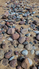 Smooth Pebbles on Sandy Shore