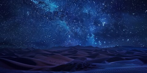 Fototapeta premium A serene desert landscape under a breathtaking starry night sky, inviting awe and wonder in a tranquil atmosphere.