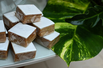 cubes cakes, close up of a cakes, guava cake, mini cake
