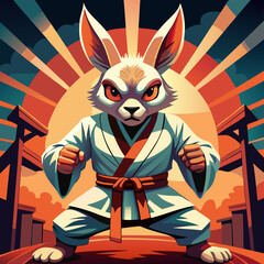 rabbit cartoon karate illustration 