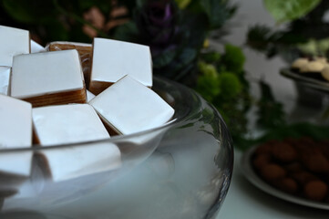 cubes cakes, close up of a cakes, guava cake, mini cake
