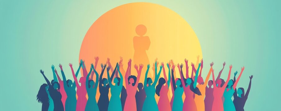 international women's day - a diverse group of women helping to lift circle globe with a female symblo  design, Generative AI