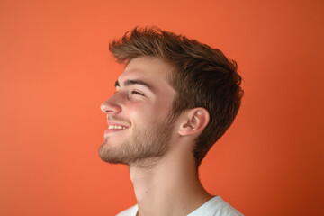 Obraz premium A close up of a man's face with his eyes closed