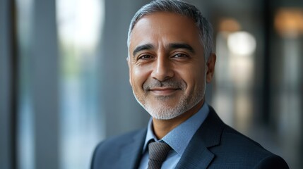 Fototapeta premium Portrait of a Smiling Middle-Aged Man in a Suit
