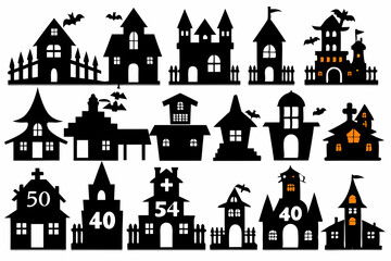 A Silhouette Vector Of Halloween Haunted House set, scary halloween house bundle set