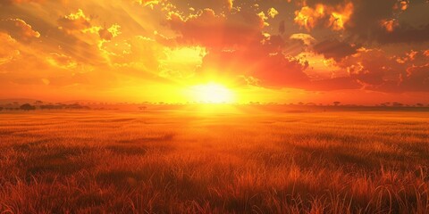 Fototapeta premium A stunning sunset over a golden field, showcasing vibrant colors and soothing hues, perfect for nature lovers and serenity seekers.