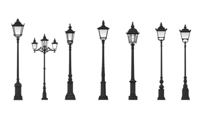 Classic European Style Street Lamppost Set on White Background