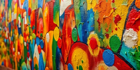 Naklejka premium Abstract Colorful Wall Painting with Vibrant Hues, oil painting , acrylic painting, textured art, modern art