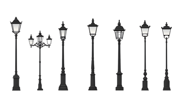 Classic European Style Street Lamppost Set on White Background