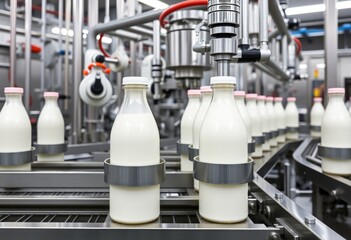 Milk factory with advanced robotic line for processing and bottling milk