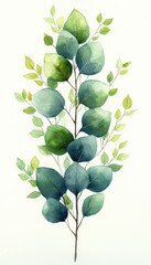 Obraz premium Elegant watercolor of a green leaf branch, showcasing vibrant shades and delicate details, perfect for nature-themed designs.