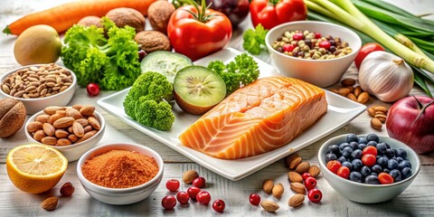 Aromatic Salmon and Fruit Medley with Colorful Accents, salmon, fruit, healthy, diet