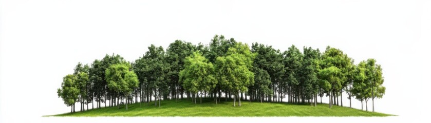 A digital illustration of a dense grove of trees on a grassy field, with a white background.