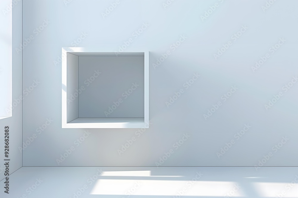 Poster Empty White Room with Shelf and Window Light