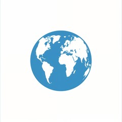Fototapeta premium Simple blue globe icon with a white outline of the continents.