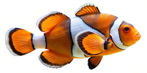 Fototapeta premium Clownfish with Orange and White Stripes, Isolated on White Background, Digital Illustration, Marine Life, Aquarium, Fish, Underwater