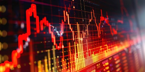 Dynamic stock market chart with red and yellow lines showcasing financial trends and data analytics.