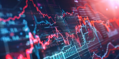 Obraz premium Dynamic stock market data visualization with vivid graphs and fluctuating lines, representing financial trends and analysis.