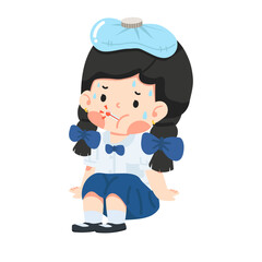 Kid girl Sick cold with thermometer