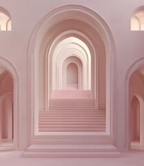 Fototapeta premium Pink Archway with Stairs Leading Upwards