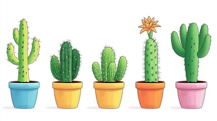 A Vibrant Array of Colorful Potted Cacti in Different Styles