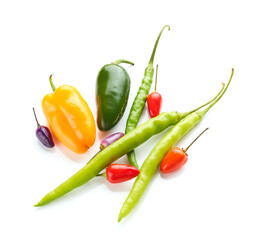 sweet, chili and bell peppers isolated on white background