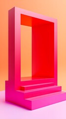 Pink Abstract 3D Geometric Shapes with Stairs and a Frame