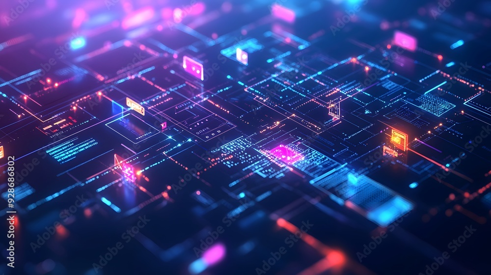 Aufkleber abstract digital circuit board with glowing lines and shapes