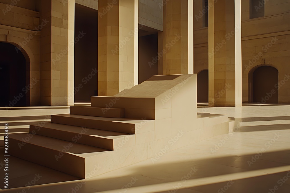 Poster minimalist architecture design with steps in a building
