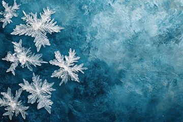 Delicate White Snowflakes on a Textured Blue Background