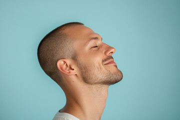 Fototapeta premium A close up of a man's face with his eyes closed