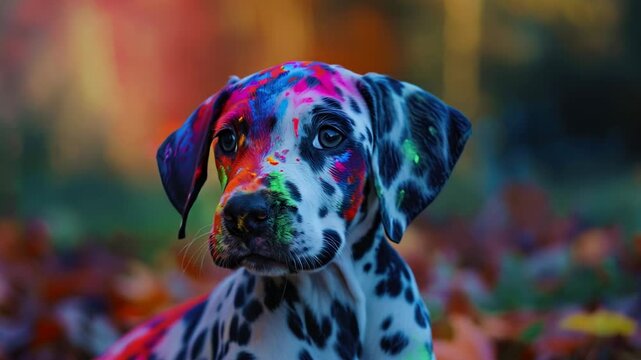 Colorful Dalmatian Dog in Autumn Setting