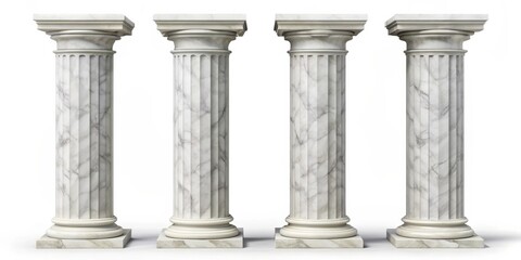 Obraz premium Four Marble Pillars, 3D Render, White Background, Architecture, Classic , column , greek